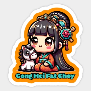 Kawaii Chinese New Year Horse and Girl Sticker